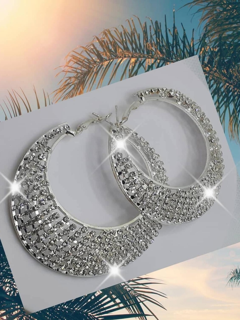 Sparkling Silver Hoop Earrings with Crystal Pavé